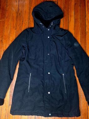 Lauren RALPH LAUREN Large Black Lined Hooded Zip Rain Windbreaker Jacket A3